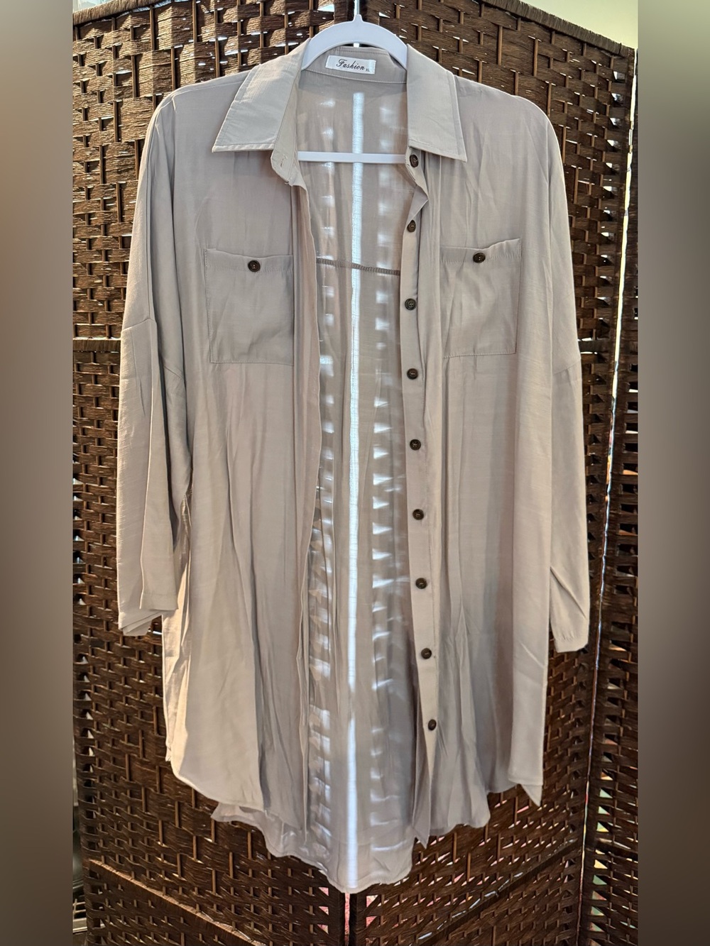 Relaxed Women's Swim Coverup Shirt in Light Grey